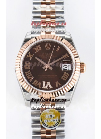 Rolex Super Clone Datejust ETA 2688 Movement 31MM Two Tone Rose Gold Swiss Brown Dial