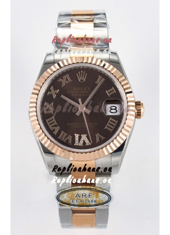 Rolex Super Clone Datejust ETA 2688 Movement 31MM Two Tone Rose Gold Swiss Brown Dial