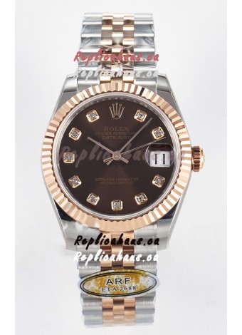 Rolex Super Clone Datejust ETA 2688 Movement 31MM Two Tone Rose Gold Swiss Brown Dial