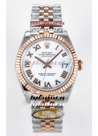 Rolex Super Clone Datejust ETA 2688 Movement 31MM Two Tone Rose Gold Swiss White Dial