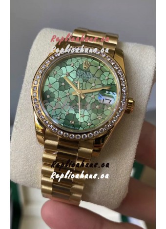 Rolex Datejust M278248 31MM Swiss Replica in Gold - Green Motif Dial 1:1 Mirror Quality