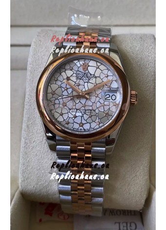 Rolex Datejust M278381RBR 31MM Swiss Replica Two Tone Rose Gold - Floral Motif Dial 1:1 Mirror Quality