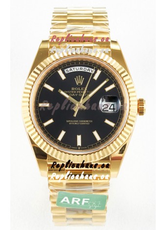 Rolex Day Date Super Clone 18K Yellow Gold Watch 40MM - Black Dial 1:1 Mirror Quality
