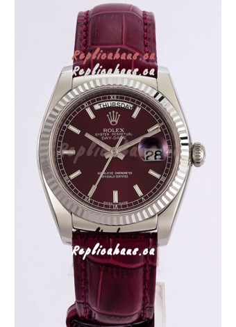 Rolex Day Date 904L Steel Casing Watch in Red Dial 36MM - 1:1 Mirror Quality