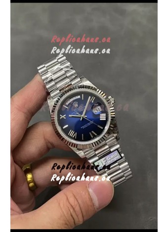 Rolex Day Date Presidential Stainless Steel Navy Blue Dial Watch 40MM - 1:1 Mirror Quality