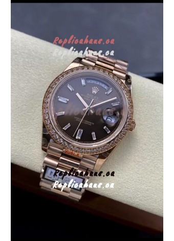 Rolex Day Date 40MM 1:1 Rose Gold in Brown Dial 1:1 Mirror Replica Watch