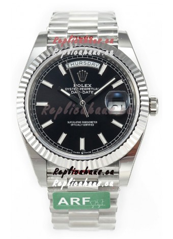 Rolex Day Date Presidential Stainless Steel Black Dial Watch 40MM - 1:1 Mirror Quality
