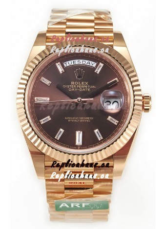 Rolex Day Date 40MM 1:1 Rose Gold in Brown Dial 1:1 Mirror Replica Watch