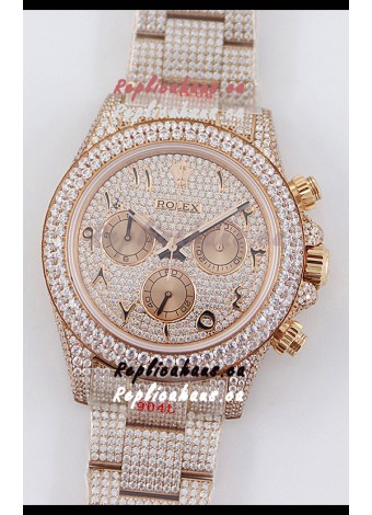 Rolex Cosmograph Daytona Rose Gold ICED OUT Cal.4130 Movement - 904L Steel Watch