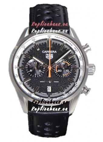 Tag Heuer Carrera Chronograph 43 Swiss Quartz Replica Watch Black Dial Leather Strap