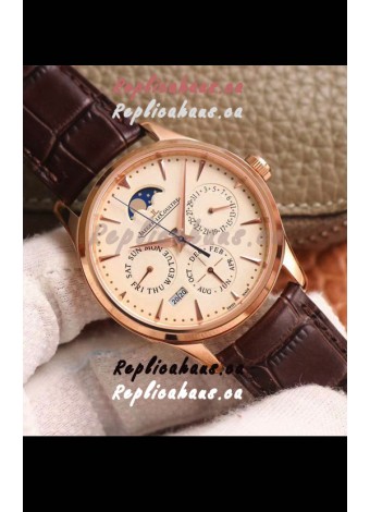 Jaeger LeCoultre Master Ultra-Thin Perpetual Calendar Pale Yellow Dial Swiss Replica Watch 