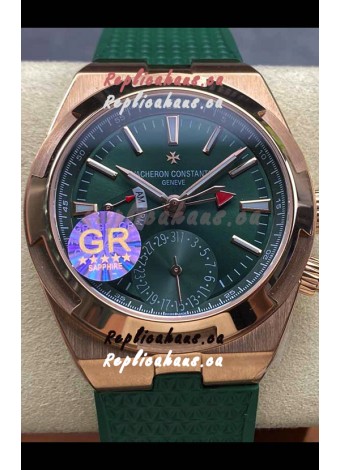 Vacheron Constantin Overseas Dual Time Rose Gold 1:1 Mirror Swiss Replica Watch in Green Dial