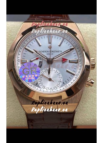 Vacheron Constantin Overseas Dual Time Rose Gold 1:1 Mirror Swiss Replica Watch in Steel Dial