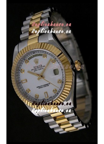 Rolex Day Date Just Japanese Replica Two Tone Gold Watch in White Dial