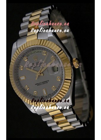 Rolex Day Date Just Japanese Replica Two Tone Gold Watch in Grey Dial