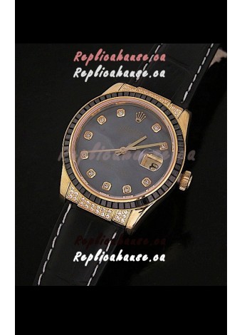 Rolex DateJust Japanese Mens Replica Yellow Gold Watch in Diamond Markers