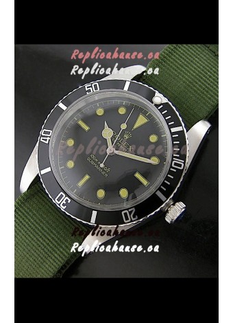 Rolex Submariner Swiss Replica Watch in Domed Crystal Green Nylon Strap