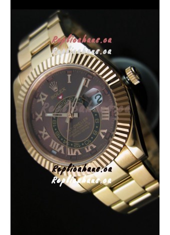 Rolex Sky-Dweller 18K Yellow Gold Watch in Brown Dial Roman Numerals