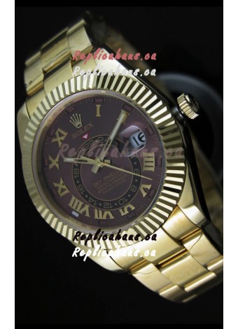 Rolex Sky-Dweller 18K Yellow Gold Watch in Brown Dial Roman Numerals
