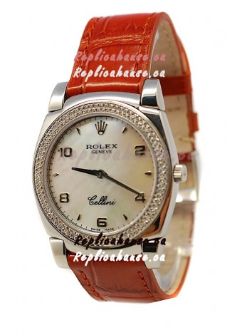 Rolex Cellini Cestello Ladies Swiss Watch Pearl in Diamonds Bezel