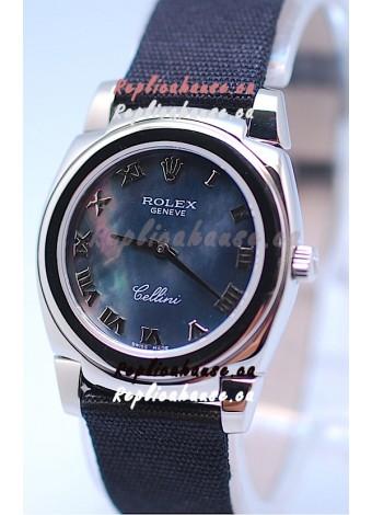 Rolex Cellini Cestello Ladies Swiss Watch in Black Pearl Face