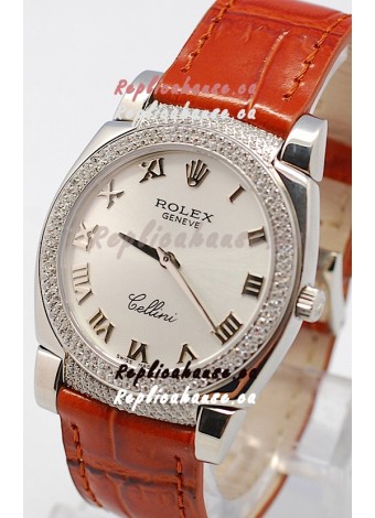 Rolex Cellini Cestello Ladies Swiss Watch in Silver Face Diamonds Bezel and Lugs