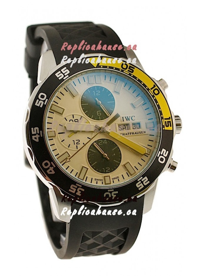 IWC Aquatimer Chronograph Japanese Replica PVD Watch in Black Yellow Bezel Shipping From Canada for just 199 USD