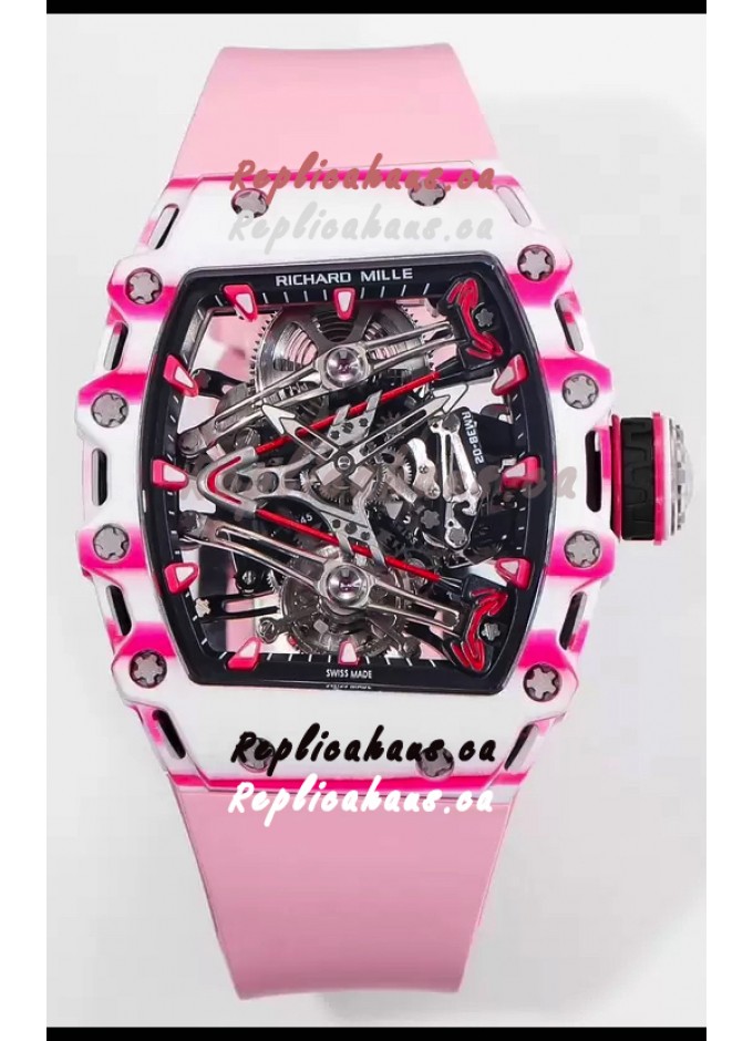 THEHAUSCA102024 9389 Richard Mille RM38 02 White Pink Carbon Bubba Watson Pink Rubber Tourbillon Movement 1 1 Mirror Replica