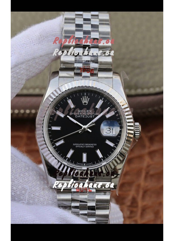 RHCAD89120 299894 Rolex Datejust 36MM ETA 3135 Movement Swiss Replica in 904L Steel in Black Dial