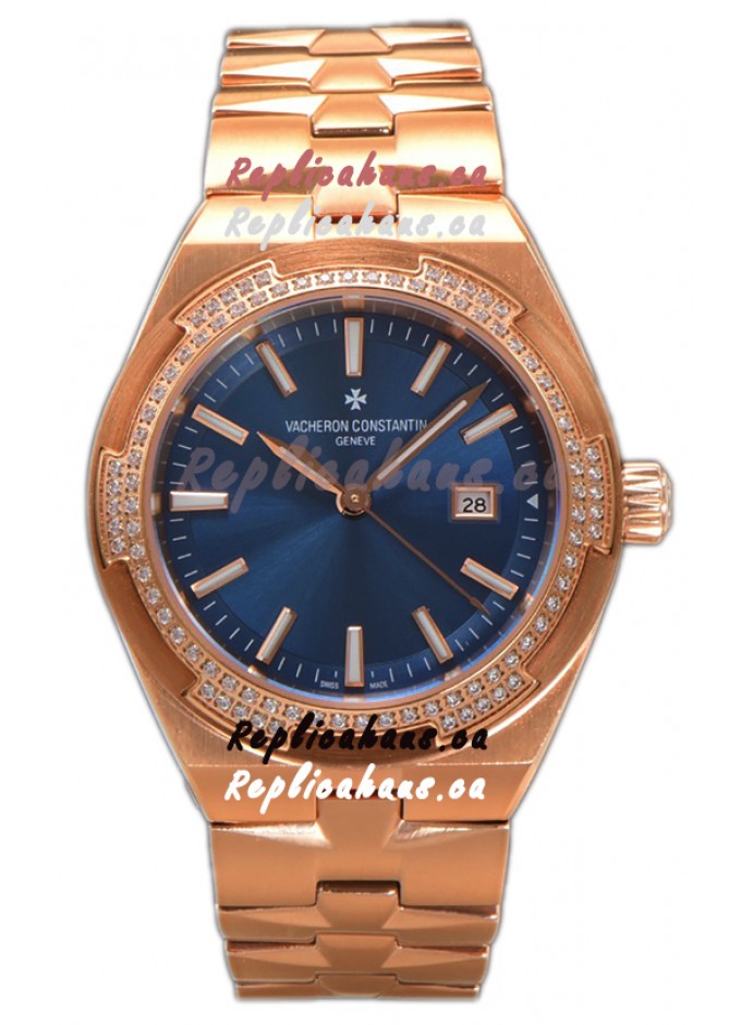 THEHAUSCA102024 9464 Vacheron Constantin Overseas Rose Gold Casing Blue Dial 35MM Swiss Replica Watch