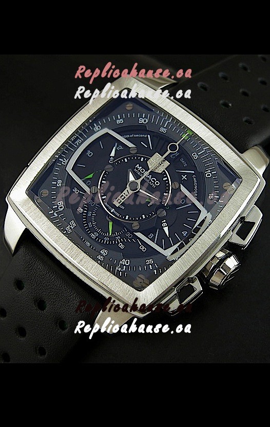 Tag Heuer Monaco Mikrograph Japanese Replica Watch in Black Green Strap Shipping From Canada for just 209 USD