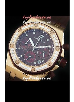 Audemars Piguet Royal Oak Offshore Lady Alinghi Swiss Watch in Maroon Checkered Dial