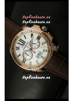 Calibre De Cartier Chronograph Japanese Replica Watch in Pink Gold