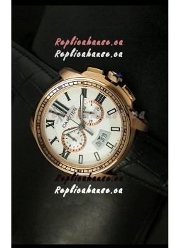 Calibre De Cartier Chronograph Japanese Replica Watch in Pink Gold