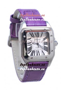 Cartier Santos 100 Japanese Ladies Replica Watch in Purple Strap