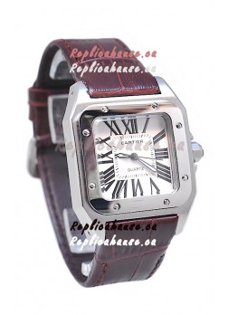 Cartier Santos 100 Japanese Ladies Replica Watch in Brown Strap