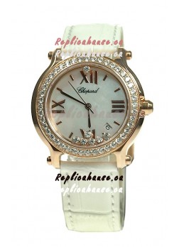 Chopard Happy Sport Swiss Ladies Swiss Replica Gold Watch in Diamond Bezel