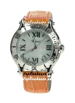Chopard Happy Sport Diamonds Edition Replica Watch in White Pearl Dial
