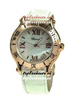 Chopard Happy Sport Diamonds Edition Replica Gold Watch in White Strap