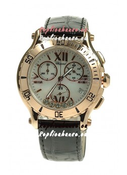 Chopard Happy Sport Diamonds Edition Replica Gold Watch in Black Strap