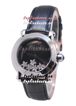 Chopard Happy Sport Star Shaped Diamonds Swiss Watch in Black Strap