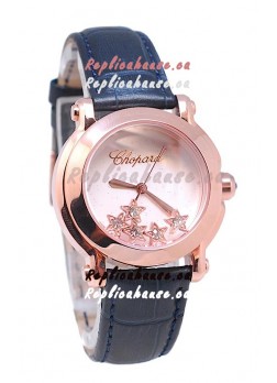 Chopard Happy Sport Star Shaped Diamonds Swiss Rose Gold Watch in White Dial