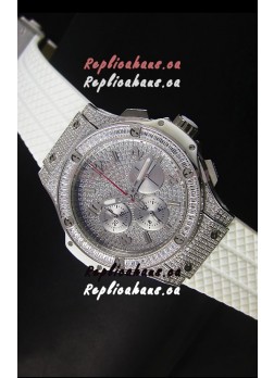 Hublot Big Bang Rose Stainless Steel Watch Quartz Movement in White Strap