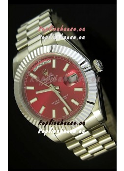Rolex Day Date II 41MM Swiss Replica Watch - Red Dial - 1:1 Mirror Replica Watch 
