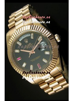 Rolex Day Date II 41MM Swiss Replica Watch - Black Dial - 1:1 Mirror Replica Watch 