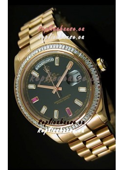 Rolex Day Date II 41MM Swiss Replica Watch - Black Dial - 1:1 Mirror Replica Watch 