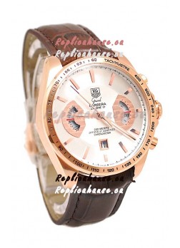 Tag Heuer Grand Carrera Japanese Replica Gold Watch in White Dial