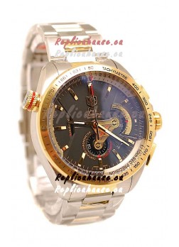 Tag Heuer Grand Carrera Calibre 36 Japanese Replica Two Tone Gold Watch in Black Dial