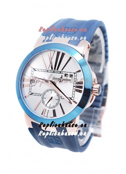 Ulysse Nardin Executive Dual Time Japanese Replica Watch in Smooth Blue Bezel