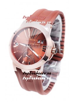 Ulysse Nardin Executive Dual Time Japanese Replica Rose Gold Watch in Brown Dial